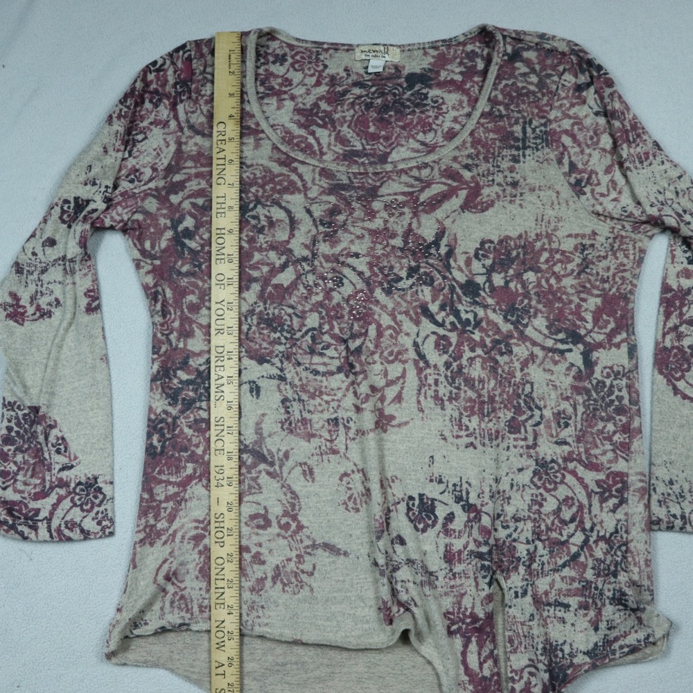 One World Knit Floral Rhinestone Tie Hem Long Sleeve Top Women's Large - Picture 8 of 8